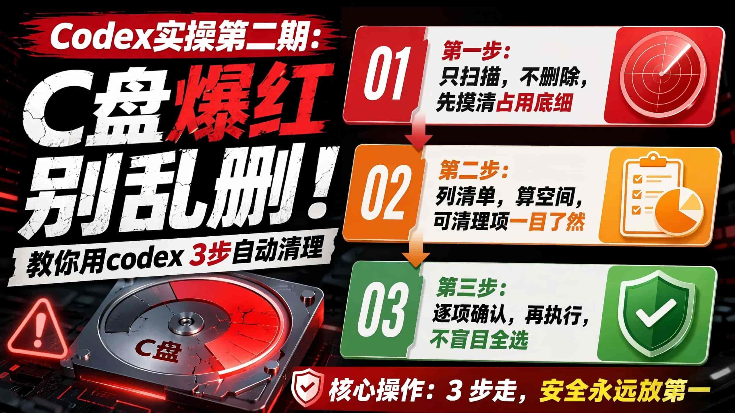 Codex实操第二期：C盘爆红别乱删！教你用codex 3步自动清理