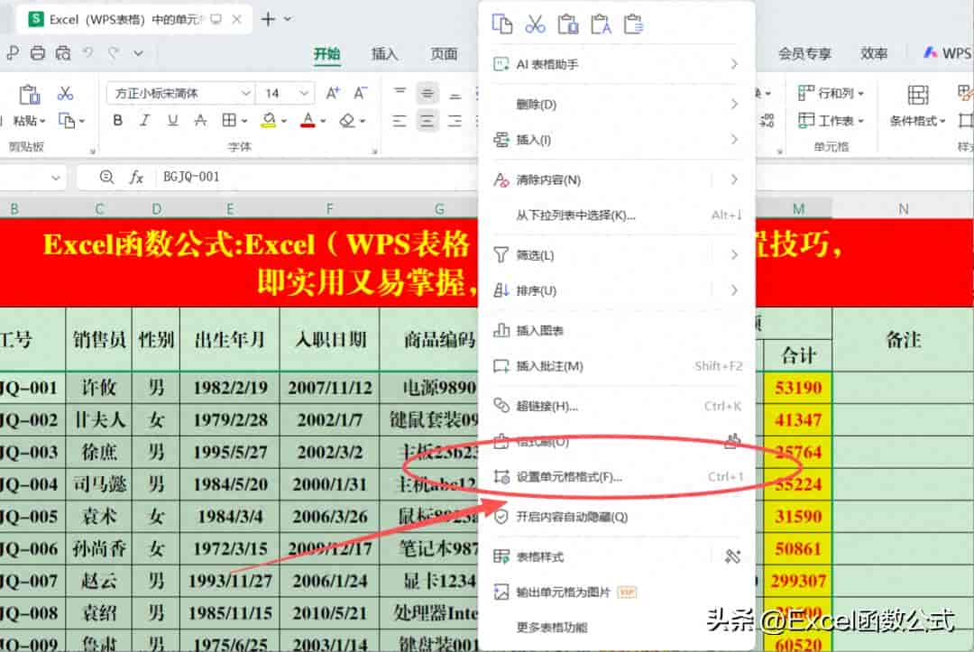 Excel（WPS表格）中的单元格格式设置技巧，收藏备用！