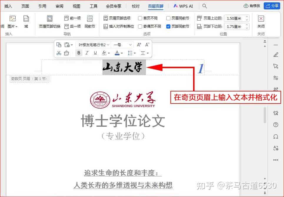 WPS文字如何设置奇偶页不同的页眉页脚
