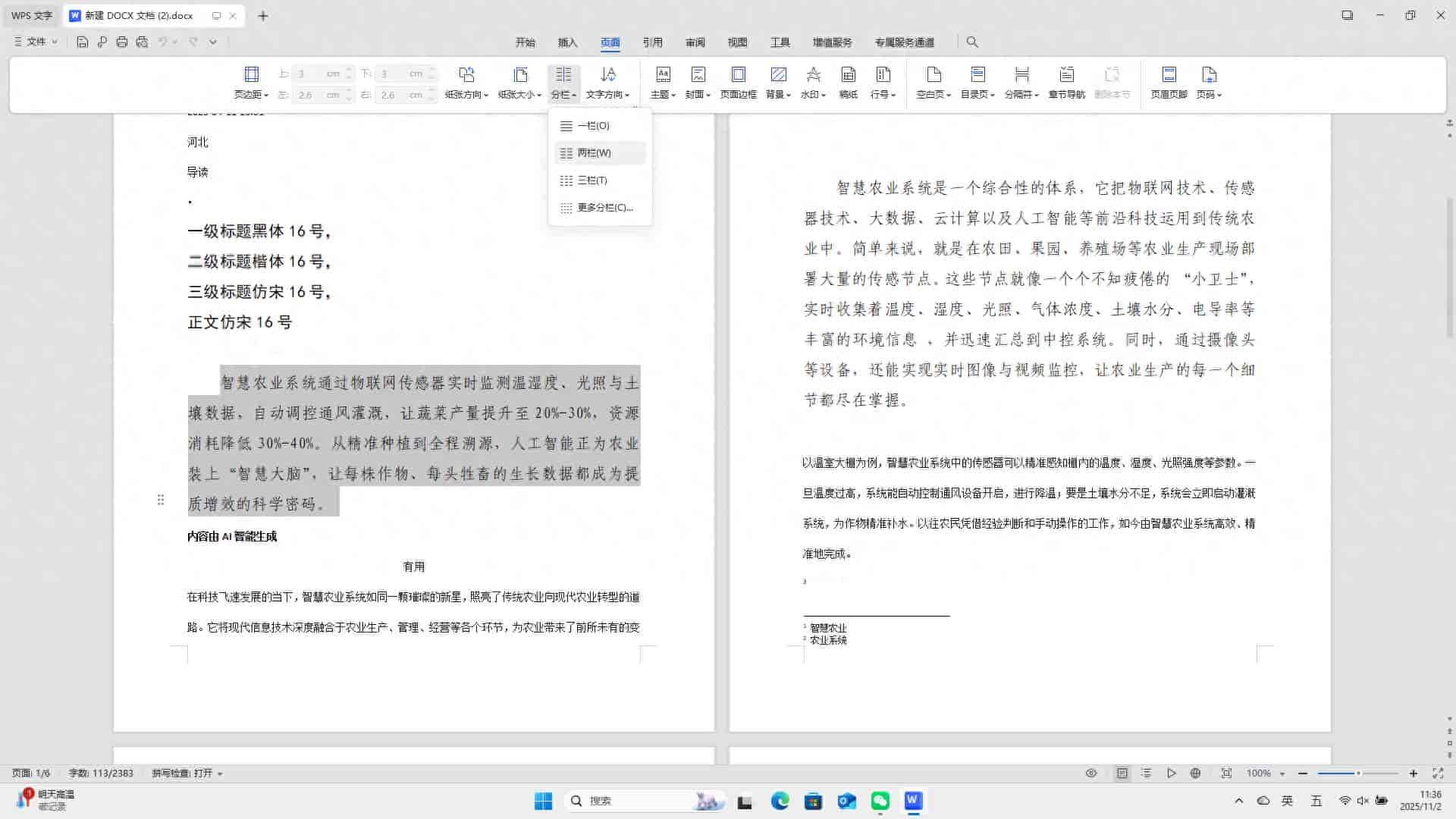 WPS文字：设置文档分栏页码！