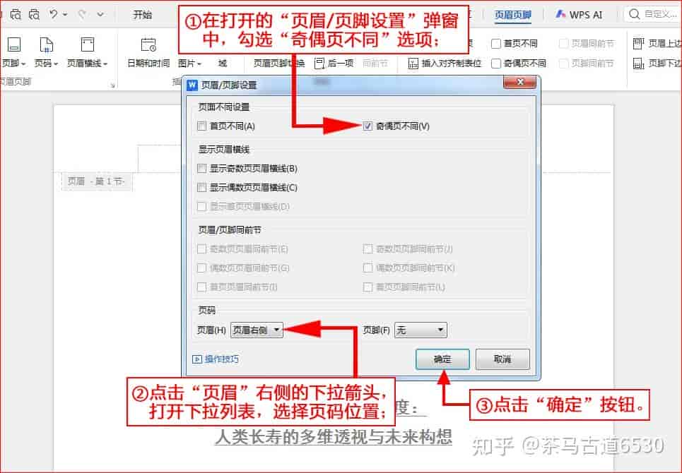 WPS文字如何设置奇偶页不同的页眉页脚