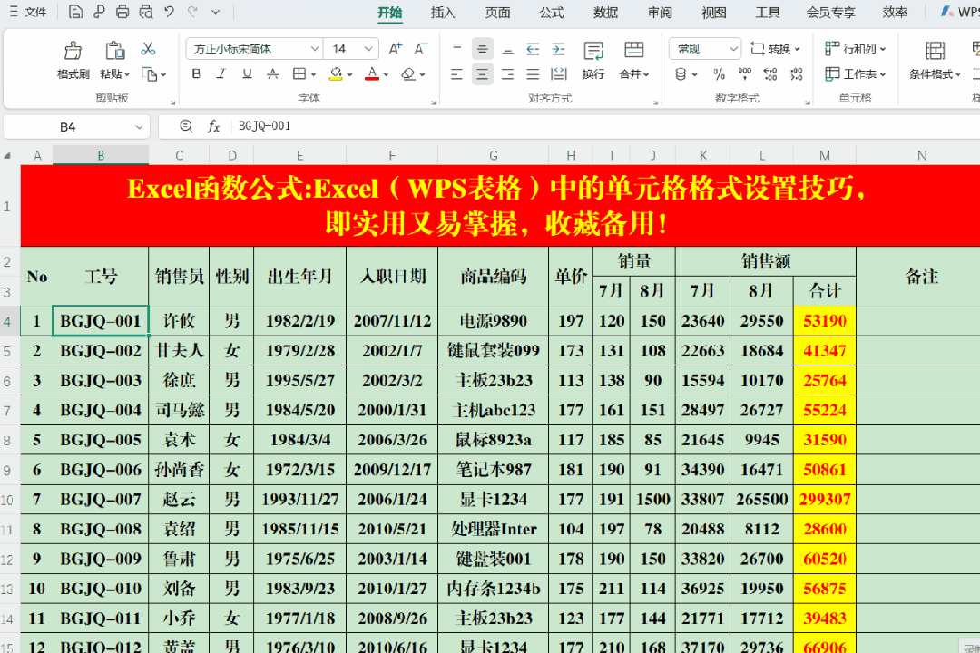 Excel(WPS表格)中的单元格格式设置技巧,收藏备用!