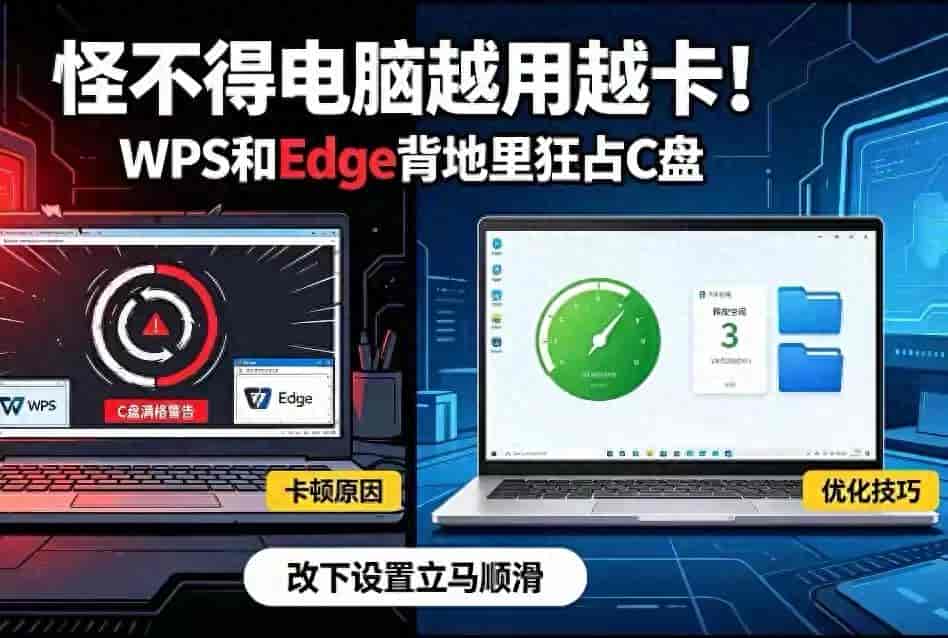 难怪电脑越用越卡顿！WPS和Edge偷偷塞满C盘，改几项设置瞬间流畅