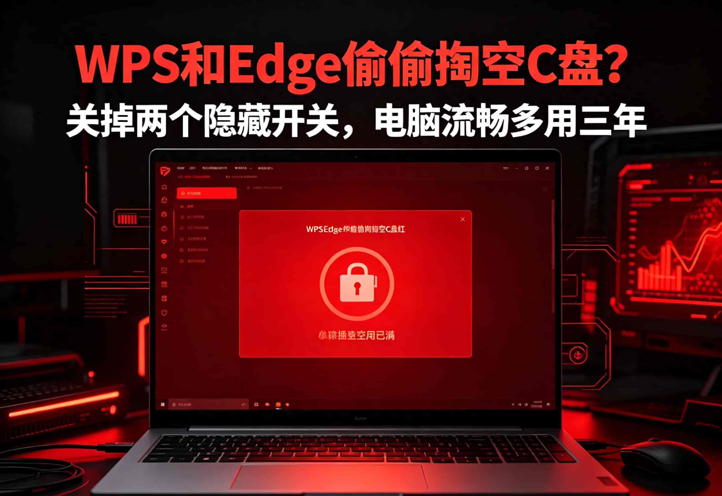 C盘满到装不下？WPS、Edge藏着吃内存设置，关掉电脑再用三年不卡
