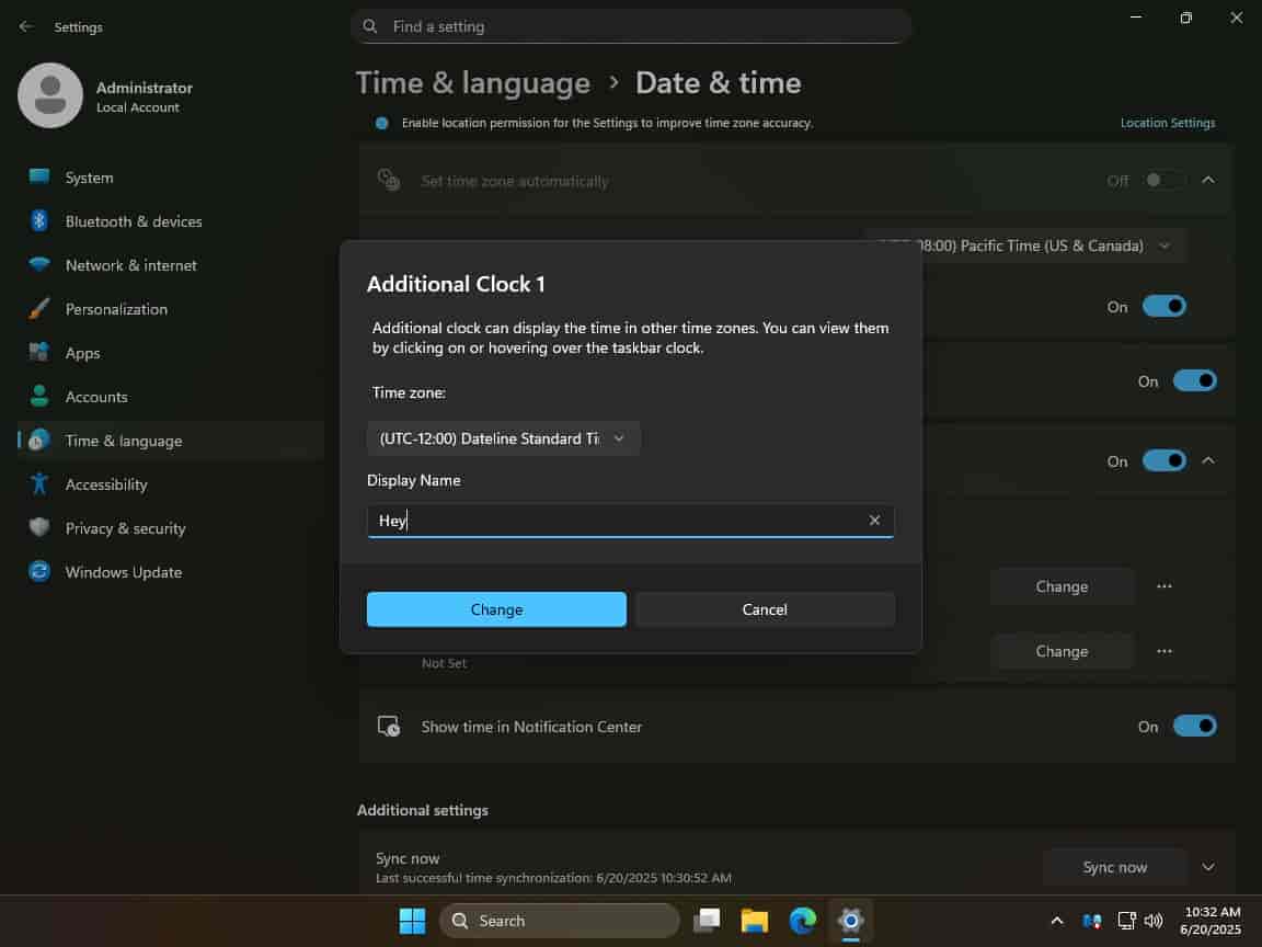 Windows 11控制面板中的更多日期和时间选项将进入