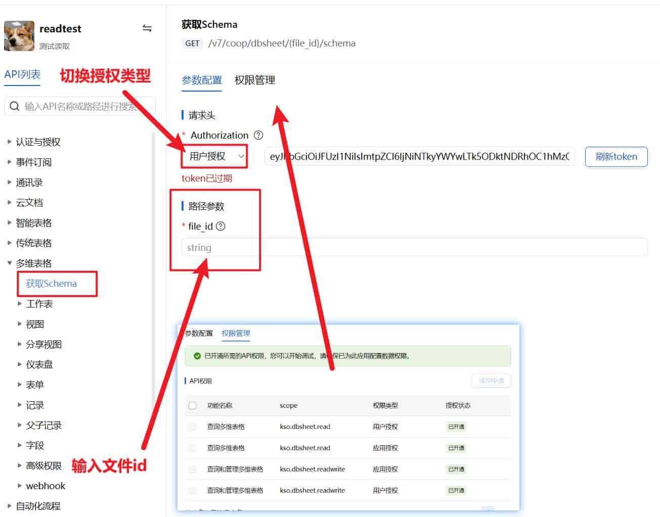 如何使用WPS开发平台的API调试台获取WPS多维表格的内容