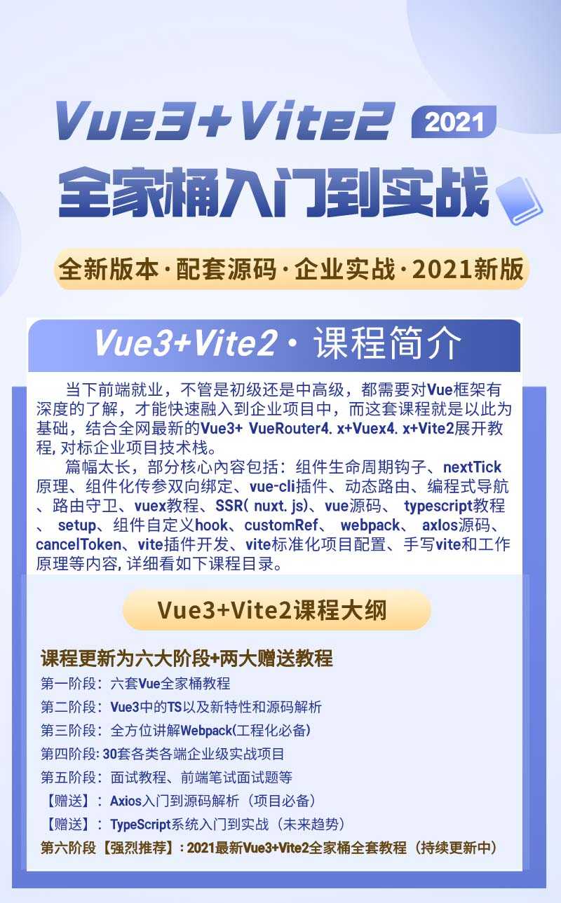 2021vue3全家桶课程企业级项目开发实战源代码解析前端vuejs教程