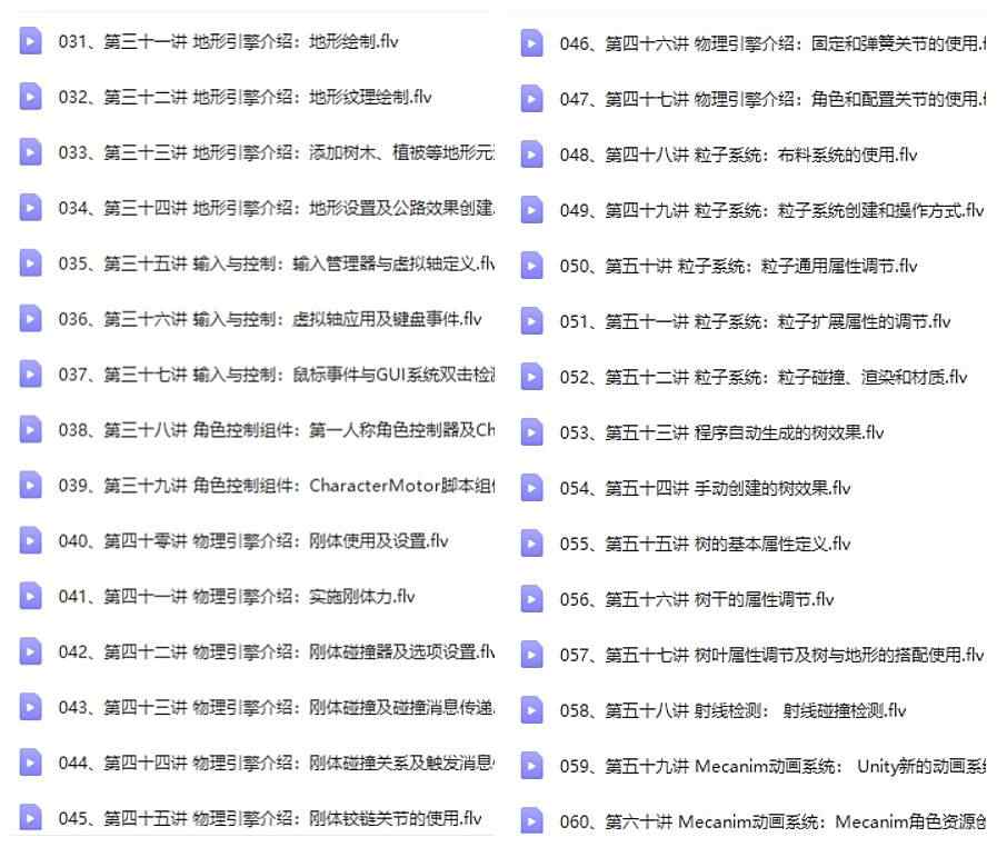 unity 3d 视频教程合集入门到精通C#特效源文件游戏素材开发案例