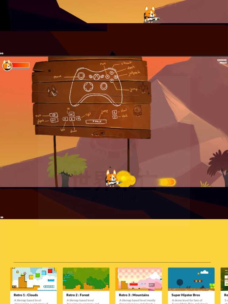 Unity3D源码2D横版冒险卡通射击小游戏闯关完整项目包U3D素材资源