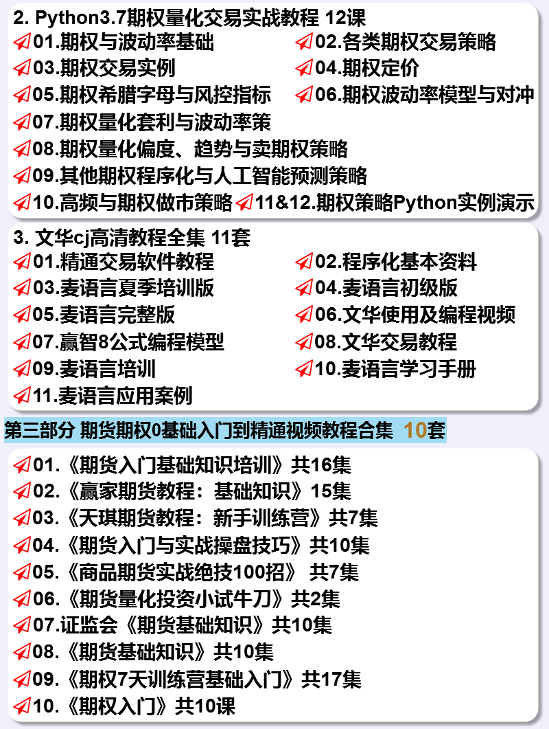 期货期权量化策略软件自动化交易策略源代码视频教程入门操盘实战