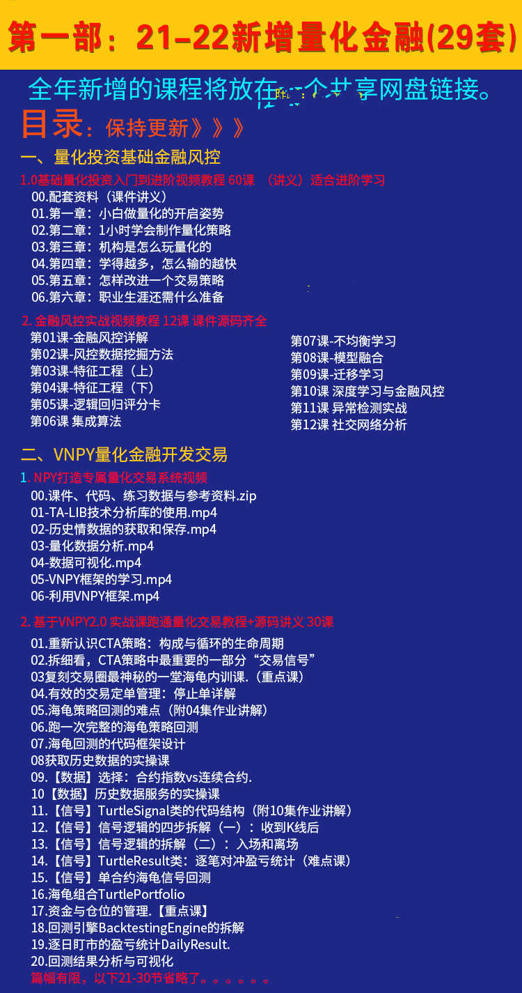 python量化金融课程数据分析股票外汇策略程序化投资交易视频教程
