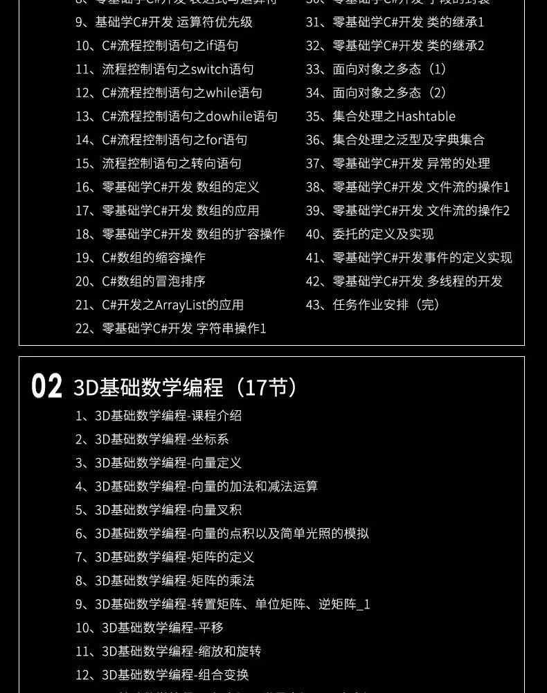 Unity3d/3d游戏开发零基础入门到精通视频教程自学三维在线课程