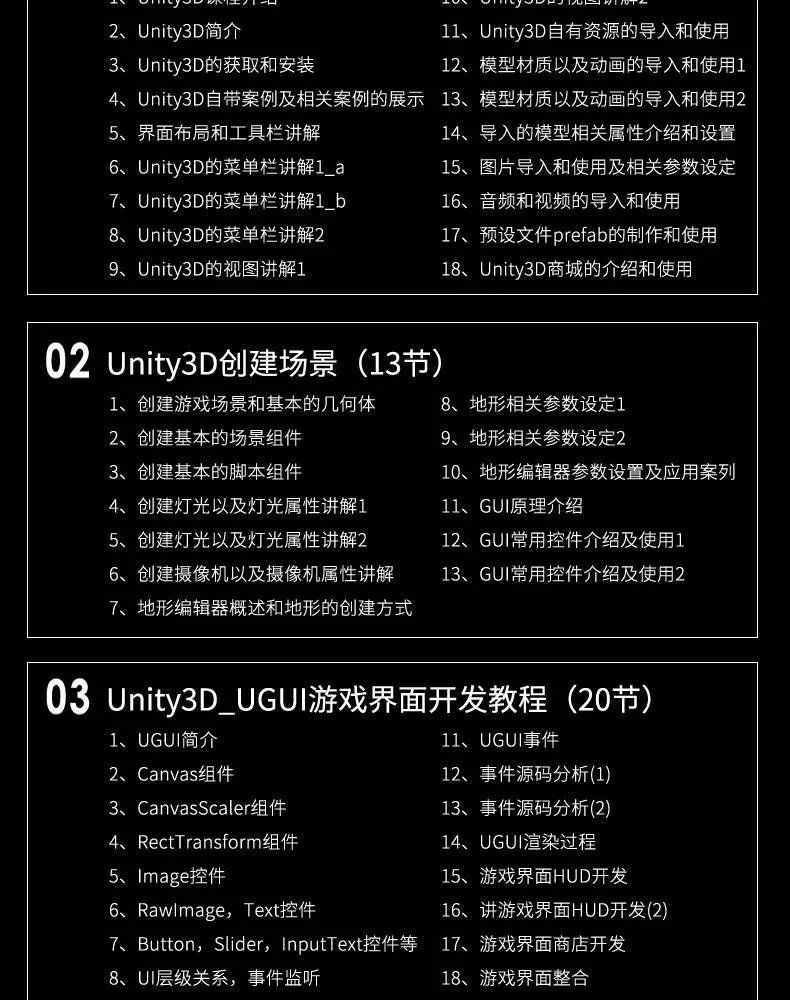 Unity3d/3d游戏开发零基础入门到精通视频教程自学三维在线课程