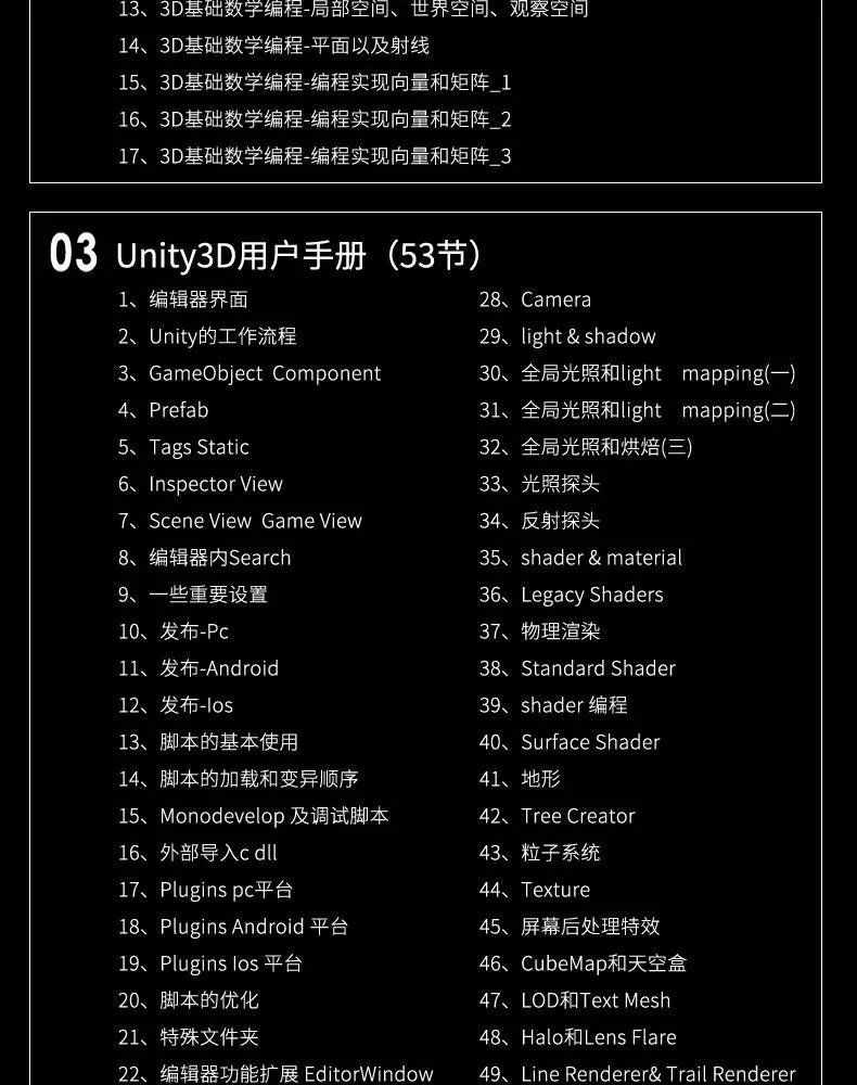 Unity3d/3d游戏开发零基础入门到精通视频教程自学三维在线课程