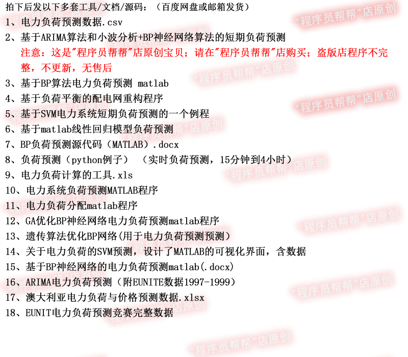 电力负荷预测数据/电力负荷的SVM预测/ARIMA预测/BP算法程序源码
