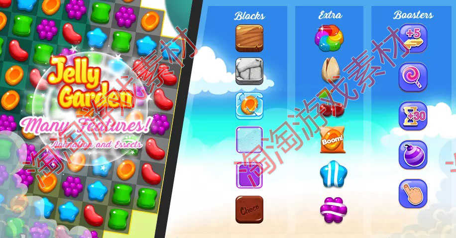 Unity Match 3 Jelly Garden Kit 2.3.2卡通休闲水果三消游戏源码