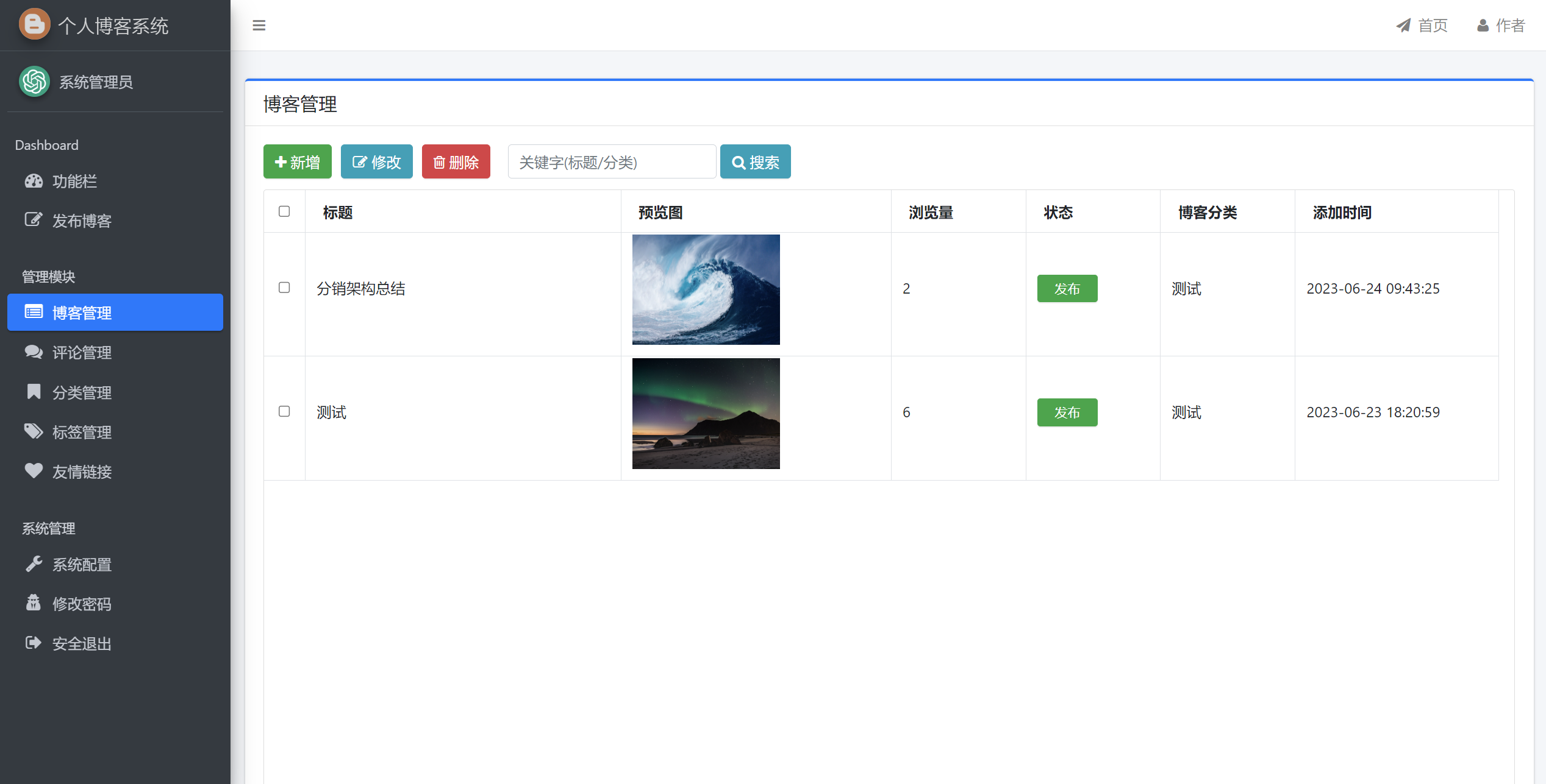 java基于springboot的个人博客系统maven有文档源码mysql