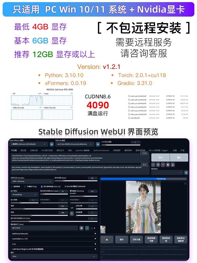 Ai绘画软件stable diffusion中文版包安装+送视频教程+模型+词库