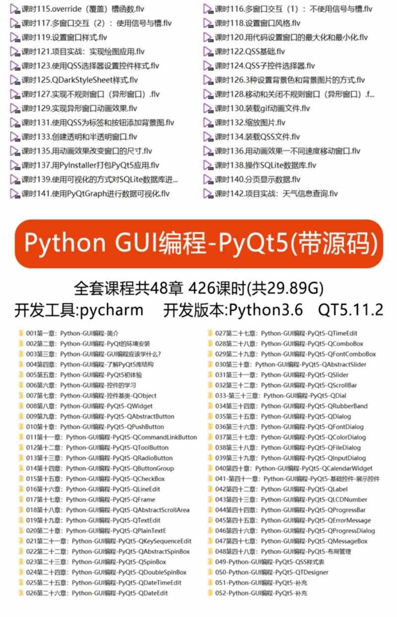 PyQt5教程pythonGUI开发QT5编程全套视频源码实战项目界面编程