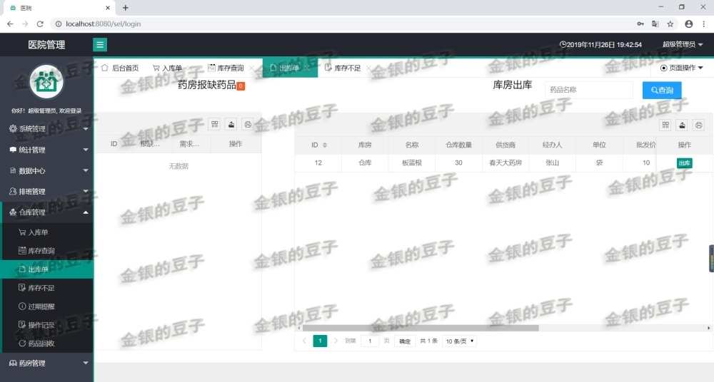 springboot layui医院管理系统医药管理门诊住院排班药房药品源码