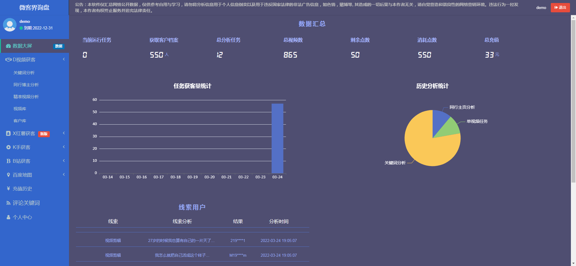 短视频询盘获客采集系统抖音快手小红书询盘系统代理源码OEM贴牌