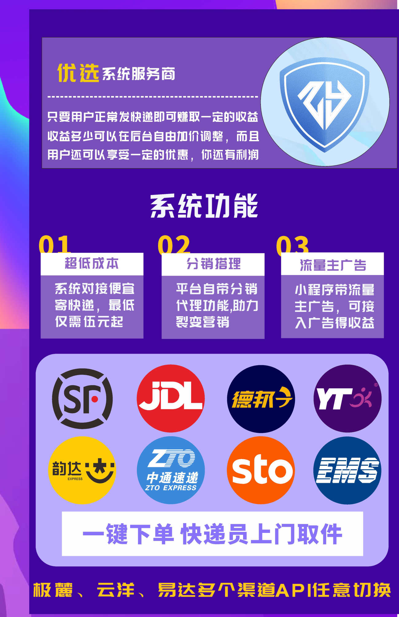 快递优惠寄件小程序saas系统对接云洋易达多API接口全国起步5元起