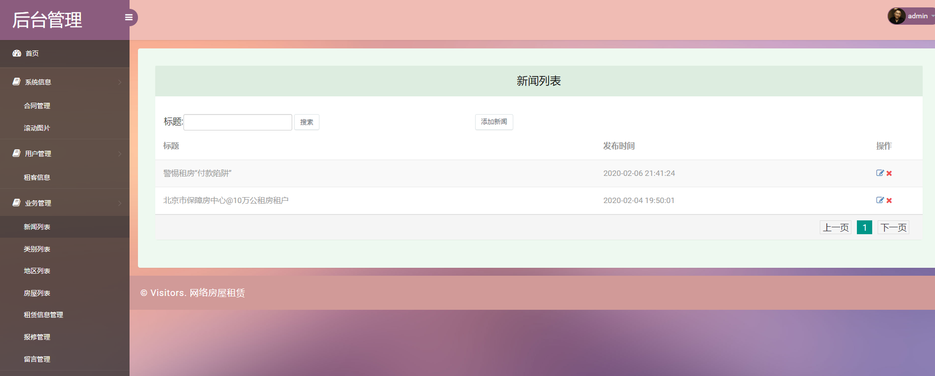 java网络房屋租赁系统源代码 jsp系统项目设计源码